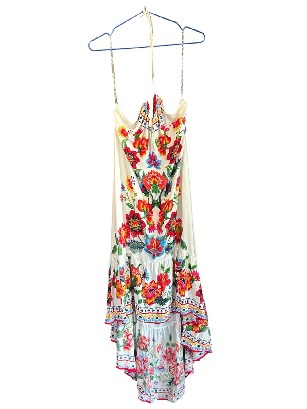 Flying Tomato Cream High-Low Maxi Dress with Multicolor Floral Print